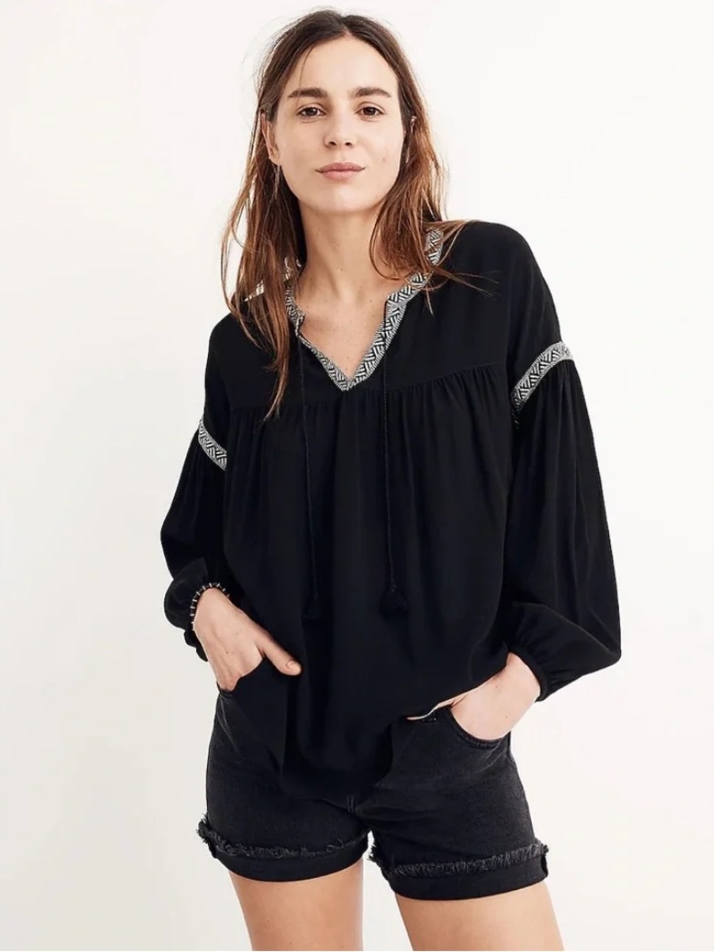 Madewell black white Blouson-Sleeve Top size S